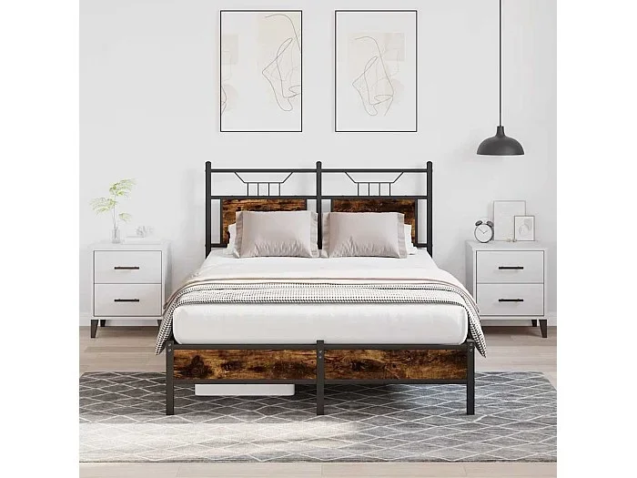 Estructura de cama sin colchón madera roble ahumado 120×200 cm