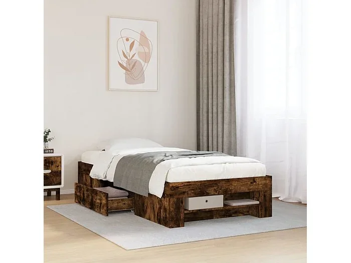 Estructura de cama sin colchón madera roble ahumado 90×190 cm