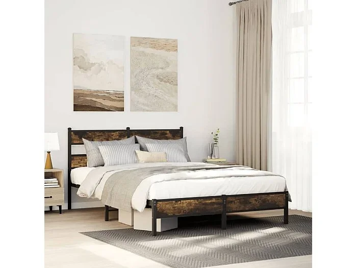Estructura de cama sin colchón madera roble ahumado 90×190 cm