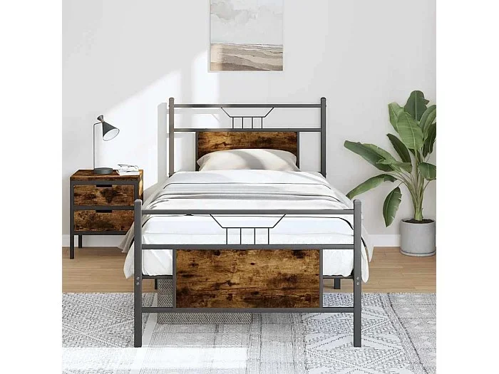 Estructura de cama sin colchón madera roble ahumado 90×200 cm