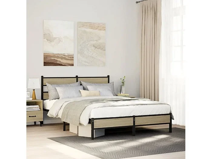 Estructura de cama sin colchón madera roble Sonoma 140×200 cm