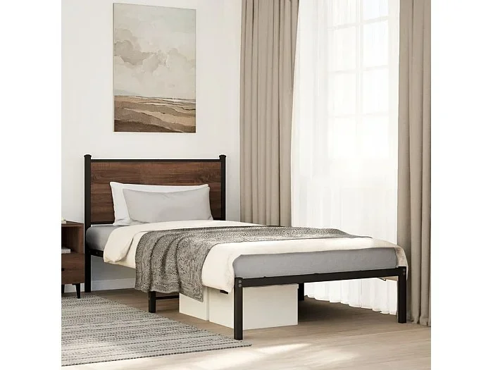 Estructura de cama sin colchón metal marrón roble 107×203 cm