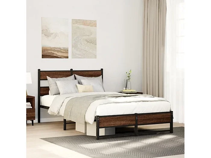 Estructura de cama sin colchón metal marrón roble 120×200 cm