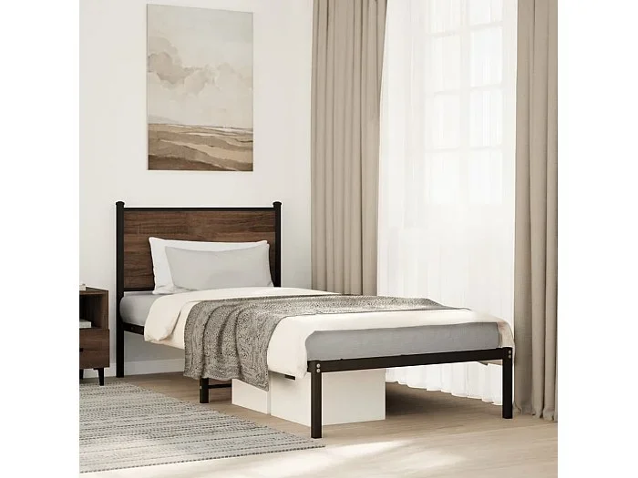 Estructura de cama sin colchón metal marrón roble 90×200 cm