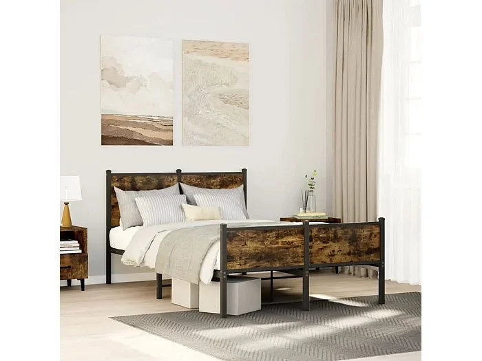 Estructura de cama sin colchón metal roble ahumado 120×190 cm