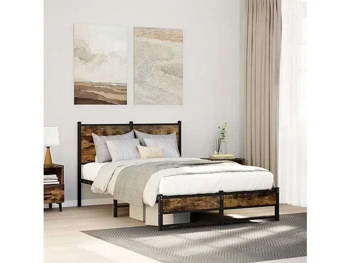 Estructura de cama sin colchón metal roble ahumado 120×200 cm