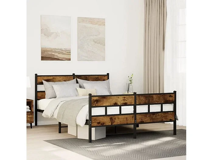 Estructura de cama sin colchón metal roble ahumado 150×200 cm