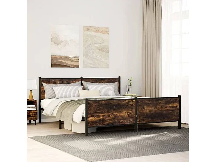 Estructura de cama sin colchón metal roble ahumado 183×213 cm