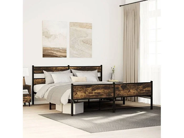 Estructura de cama sin colchón metal roble ahumado 193×203 cm
