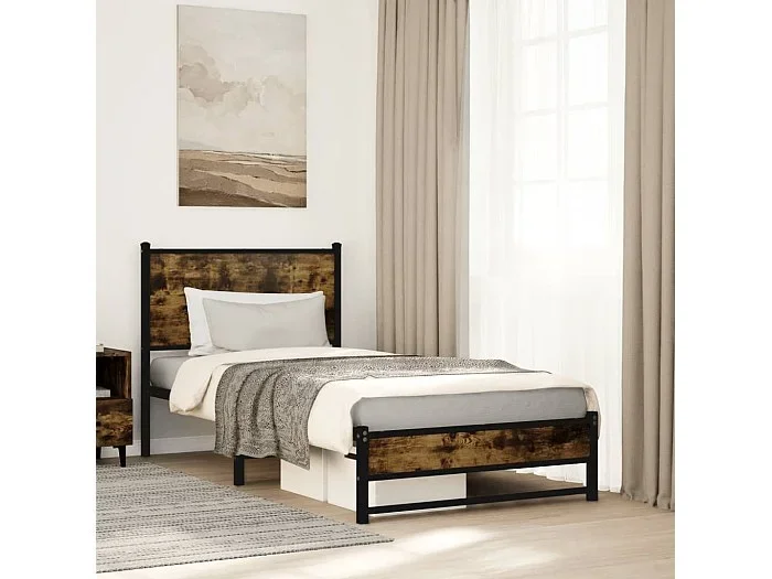 Estructura de cama sin colchón metal roble ahumado 80×200 cm