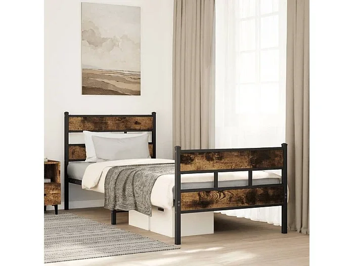 Estructura de cama sin colchón metal roble ahumado 90×190 cm