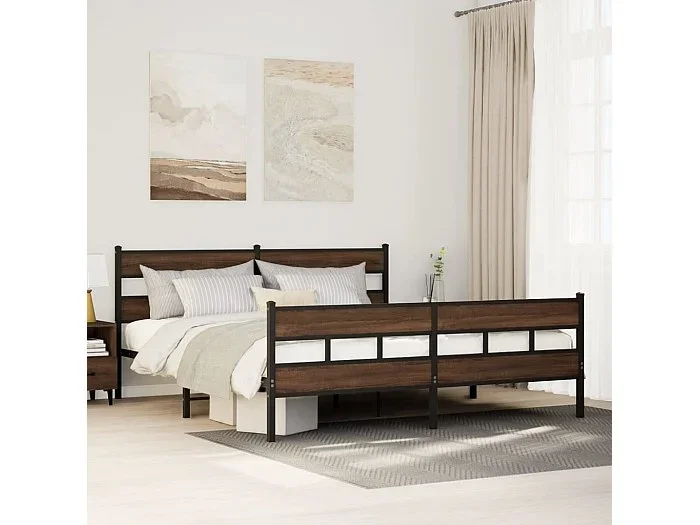 Estructura de cama sin colchón metal roble marrón 183×213 cm