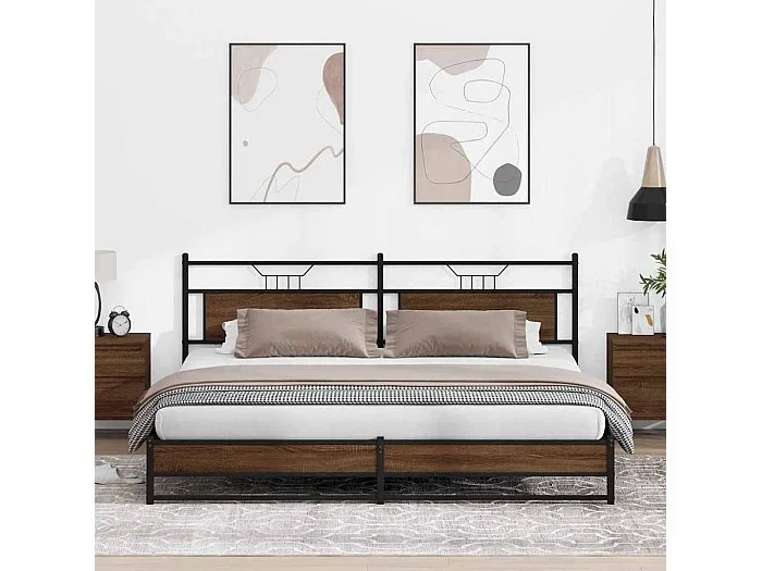 Estructura de cama sin colchón metal roble marrón 193×201 cm