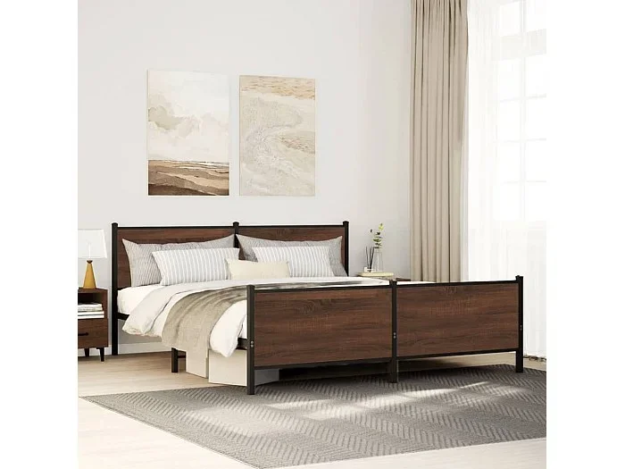 Estructura de cama sin colchón metal roble marrón 193×203 cm