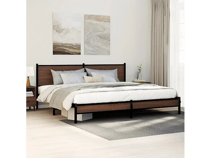 Estructura de cama sin colchón metal roble marrón 200×200 cm