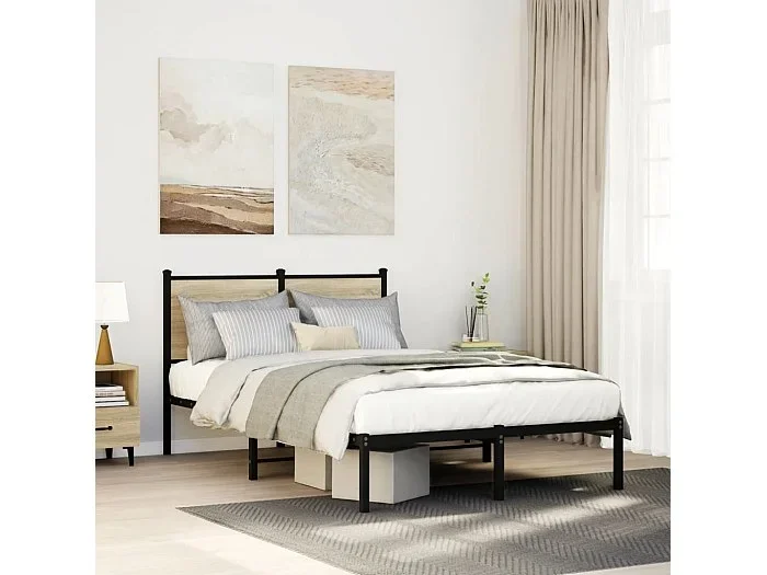 Estructura de cama sin colchón metal roble Sonoma 120×200 cm