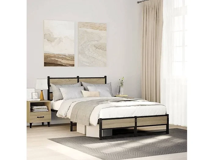 Estructura de cama sin colchón metal roble Sonoma 120×200 cm