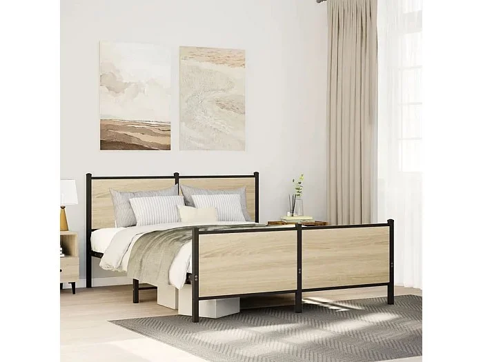 Estructura de cama sin colchón metal roble Sonoma 140×200 cm
