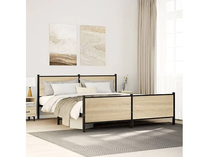 Estructura de cama sin colchón metal roble Sonoma 193×203 cm