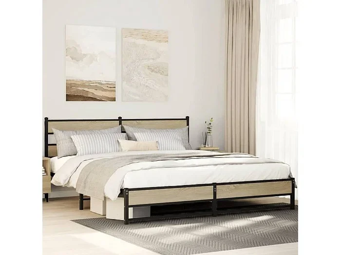 Estructura de cama sin colchón metal roble Sonoma 200×200 cm