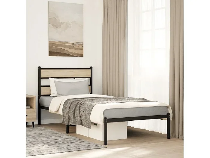 Estructura de cama sin colchón metal roble Sonoma 75×190 cm