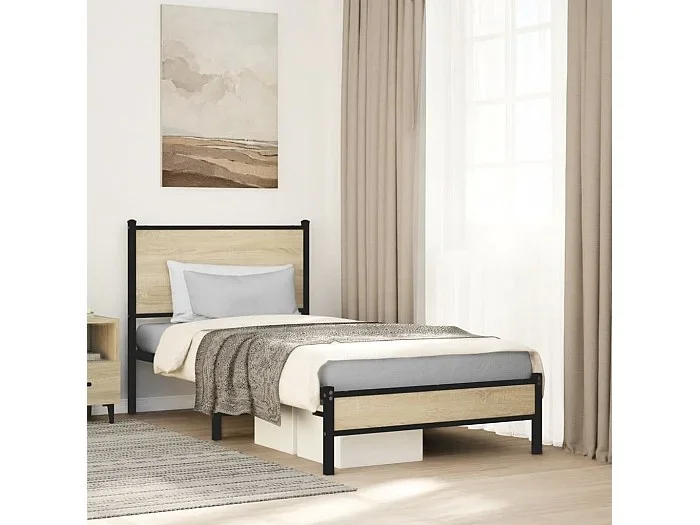 Estructura de cama sin colchón metal roble Sonoma 80×200 cm