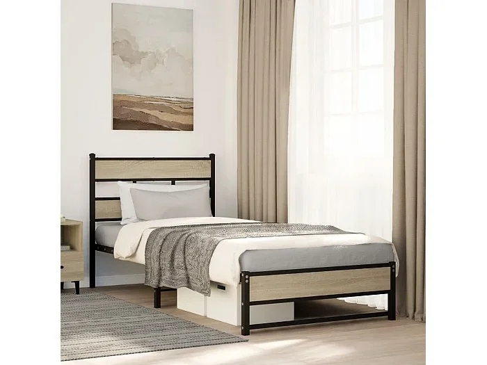 Estructura de cama sin colchón metal roble Sonoma 80×200 cm