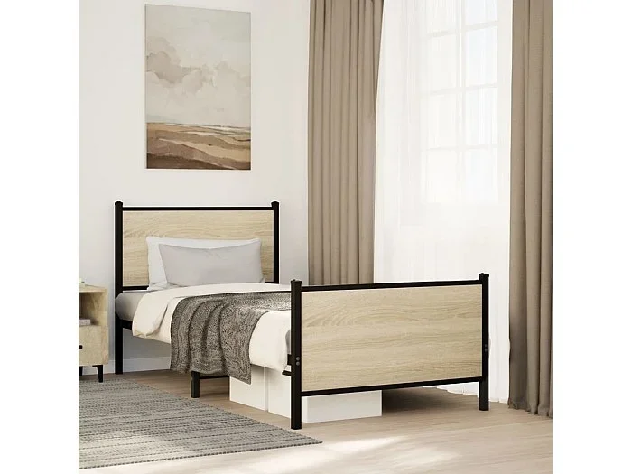 Estructura de cama sin colchón metal roble Sonoma 90×190 cm