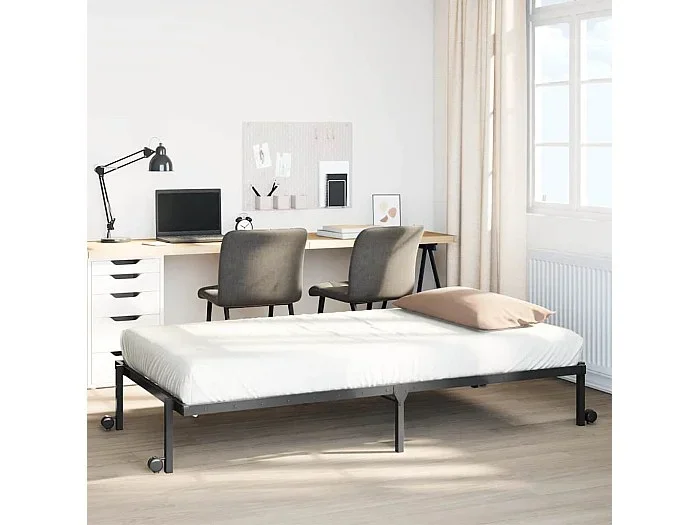 Estructura de cama sin colchón plegable negro acero 107×203 cm
