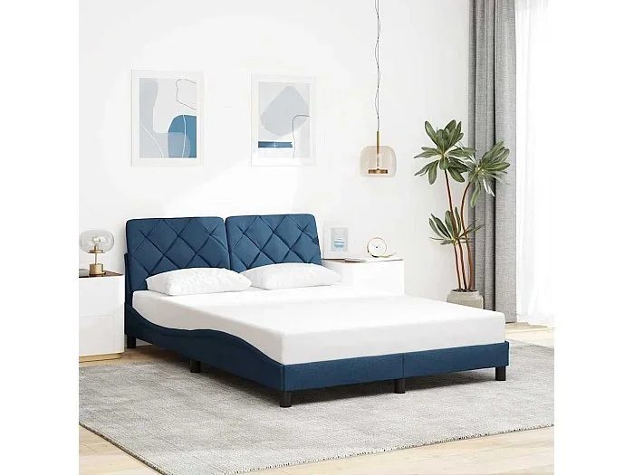 Estructura de cama sin colchón tela azul 120×200 cm