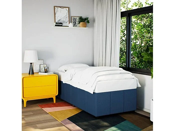 Estructura de cama sin colchón tela azul 90×190 cm
