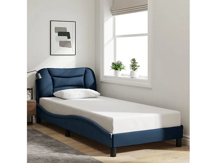 Estructura de cama sin colchón tela azul 90×200 cm