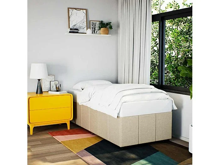 Estructura de cama sin colchón tela crema 100×200 cm