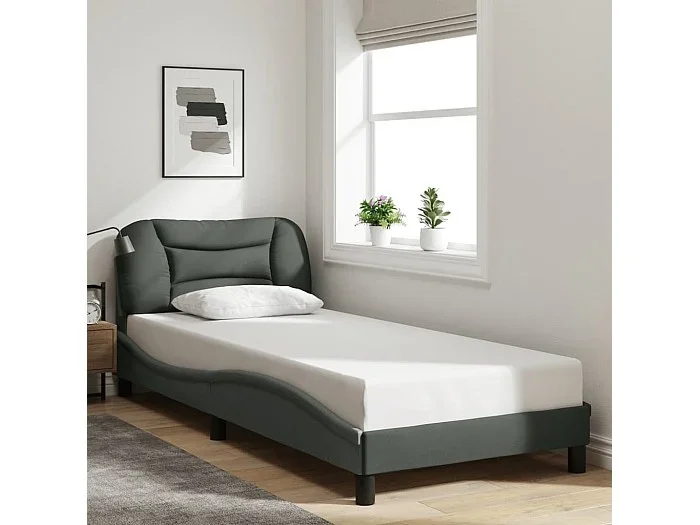 Estructura de cama sin colchón tela gris oscuro 90×190 cm
