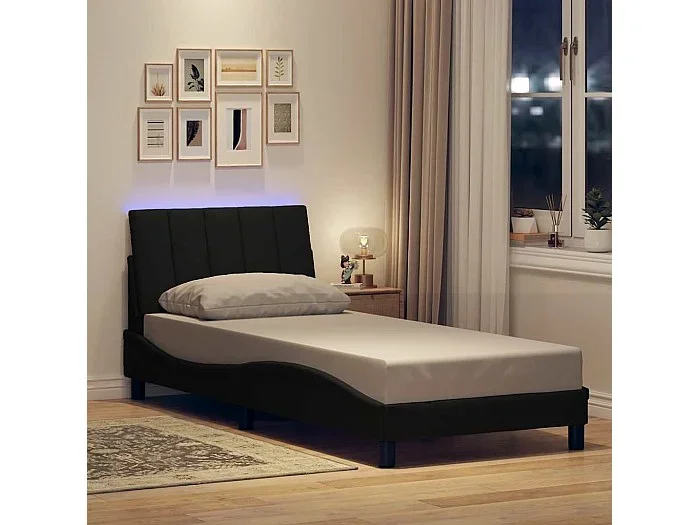 Estructura de cama sin colchón tela negro 90×190 cm