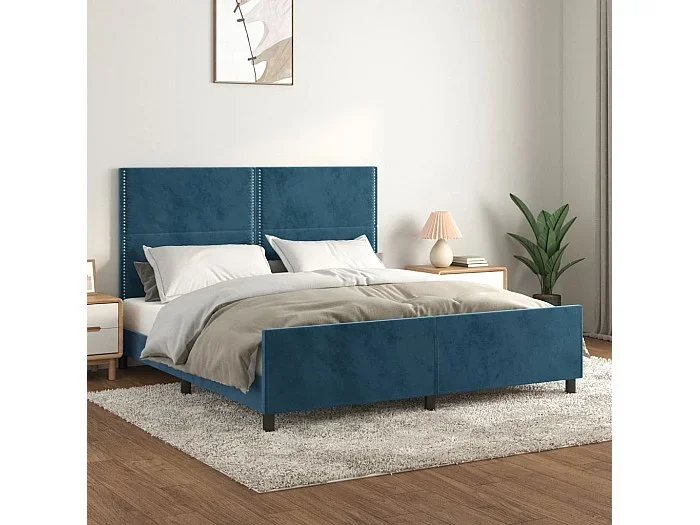Estructura de cama sin colchón terciopelo azul oscuro 160x200cm