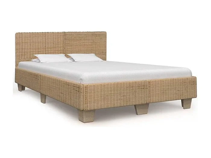 Estructura de cama tejida a mano de ratán auténtico 140×200 cm