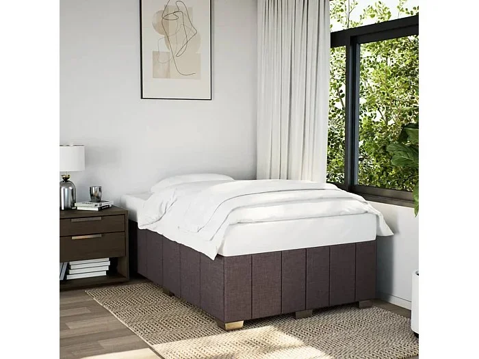 Estructura de cama tela marrón oscuro 120×190 cm