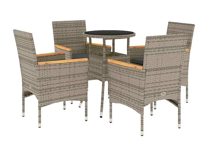 Eudes Set comedor jardín 5 pzas y cojines ratán sintético vidrio gris