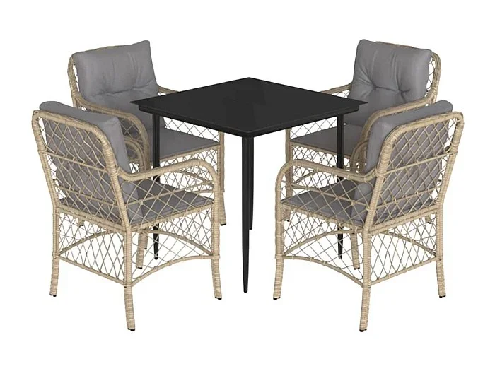 Faith Nicole Set comedor de jardín 5 pzas con cojines ratán sintético beige