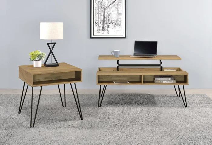 Fanning Golden Oak 2-Piece Lift Top Coffee and End Table Set