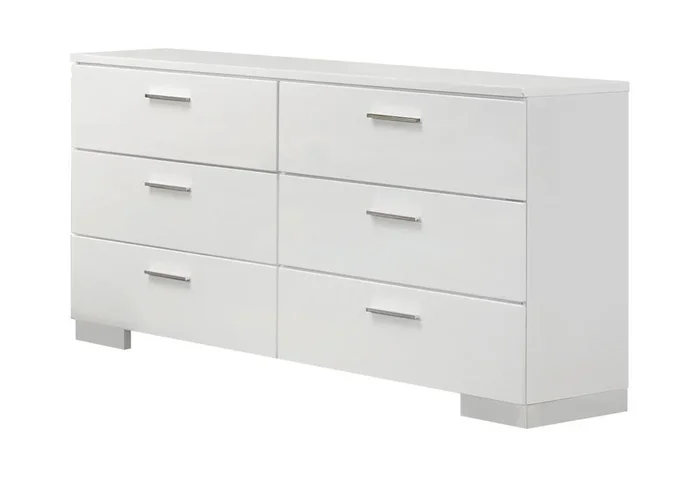 Felicity Glossy White 6-Drawer Dresser