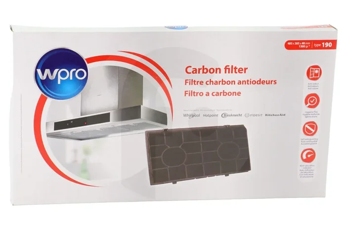 Filtro de carbón Tipo 190 / Amh520 (485 x 265 x 48 mm) campana extractora 484000008578, CHF190