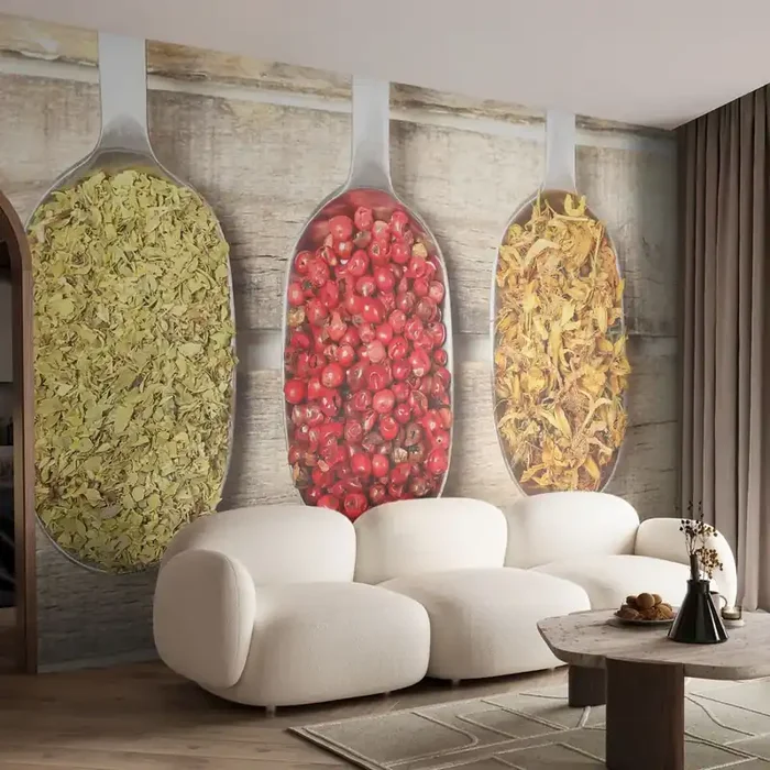 Fotomural Autadhesivo Deluxe Sticker – La magia de la cocina – Gastronomía, Especias herbarias, Hierbas – 350×256 cm