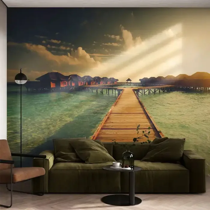 Fotomural personalizado Premium Canvas – Una cálida invitación – Maldivas, Paisaje, Casas en el agua