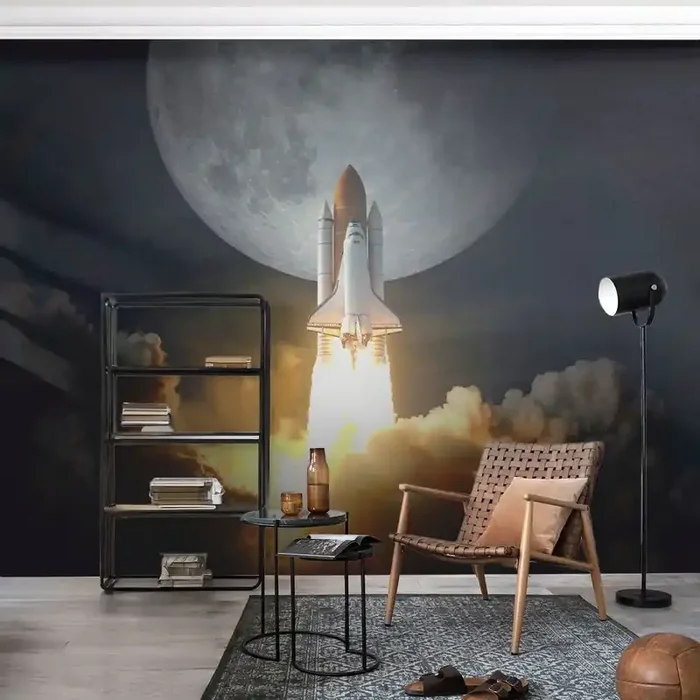 Fotomural Premium Canvas – El comienzo de una aventura sobrenatural – Luna, un cohete espacial, NASA – 400×280 cm