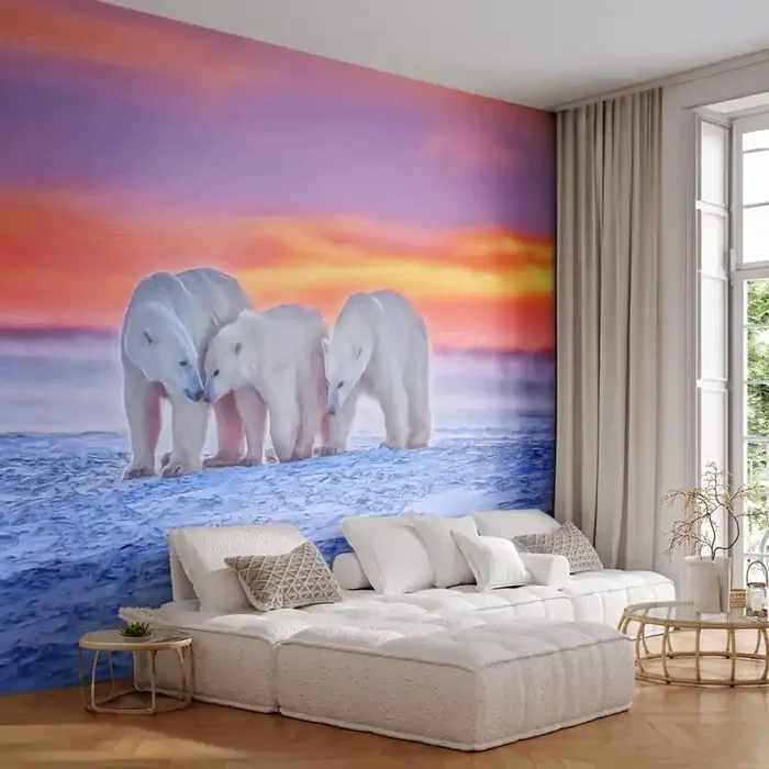 Fotomural Premium Canvas – Todo lo que necesitas es el calor de la familia – animales, Oso polar, Nieve – 250×175 cm