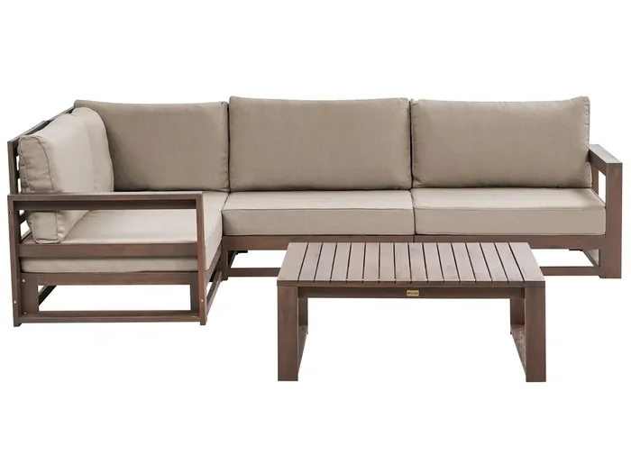 Garden Corner Sofa with Table 4 Seater TIMOR Right Hand Modular Certified Acacia Wood Dark Brown
