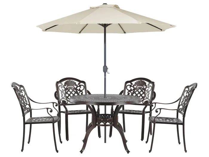 Garden Dining Set 4 Seater SALENTO with Parasol (16 Options) Metal Dark Brown