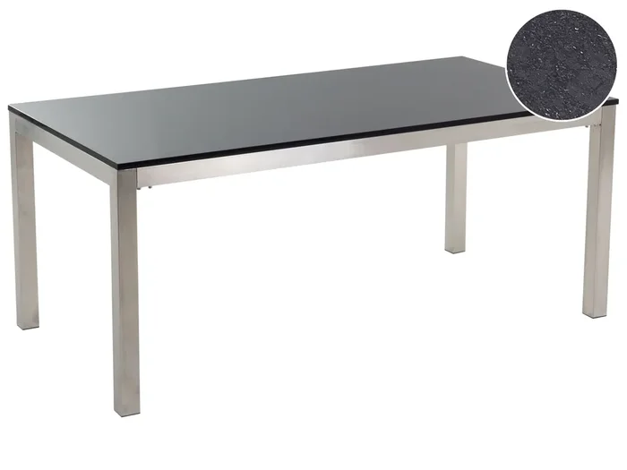 Garden Dining Table GROSSETO 180 cm 90 cm Polished Granite Black
